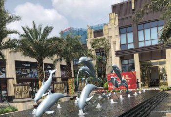 泰安小区广场水景海豚雕塑