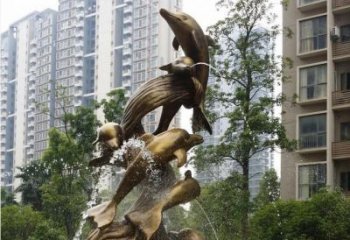 泰安小区海豚喷泉铜雕