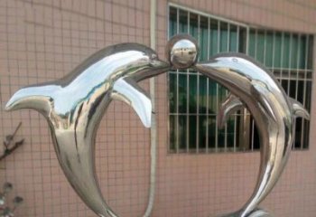 泰安校园不锈钢海豚顶球雕塑