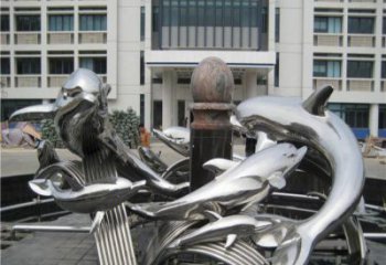 泰安校园不锈钢海豚海浪雕塑