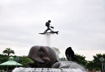 泰安鱼和小孩水景喷泉