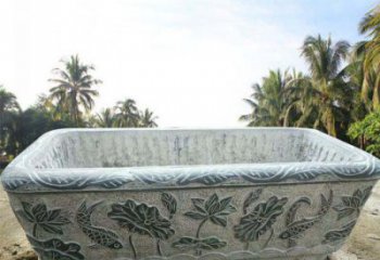 泰安长方形连年有余荷花浮雕石水缸
