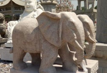 泰安招财晚霞红大象石雕 (2)