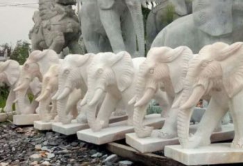 泰安招财晚霞红大象石雕 (3)