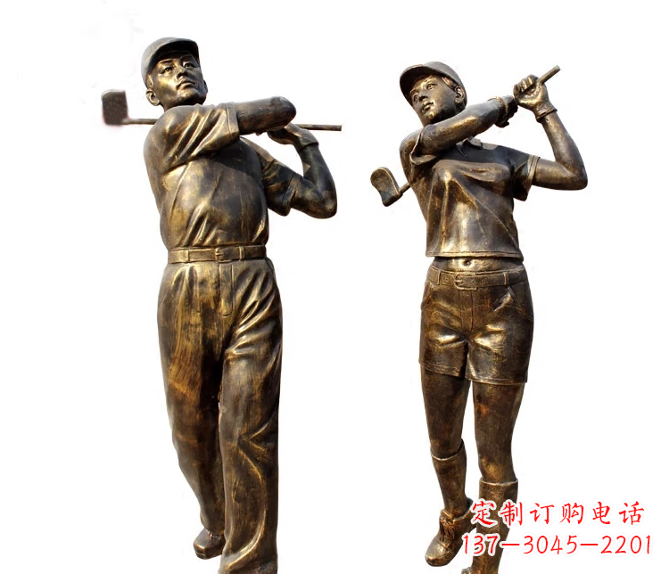 泰安公园打高尔夫人物铜雕
