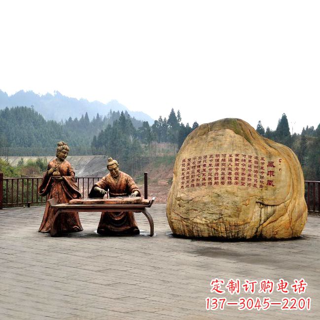泰安卓文君与司马相如凤求凰公园景观雕塑-历史典故人物情景雕塑