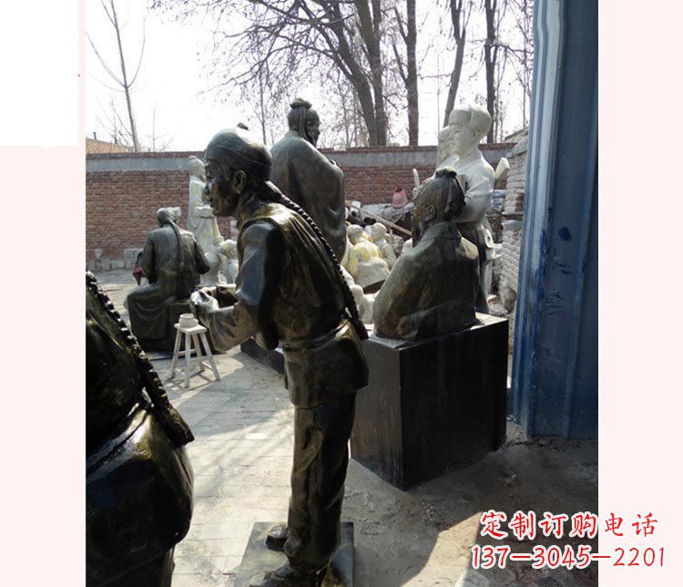 泰安作揖的店小二铜雕