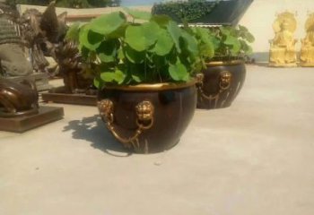 泰安铸铜狮子头水缸雕塑 