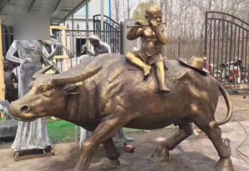 泰安吹笛子的牧童牛公园景观铜雕