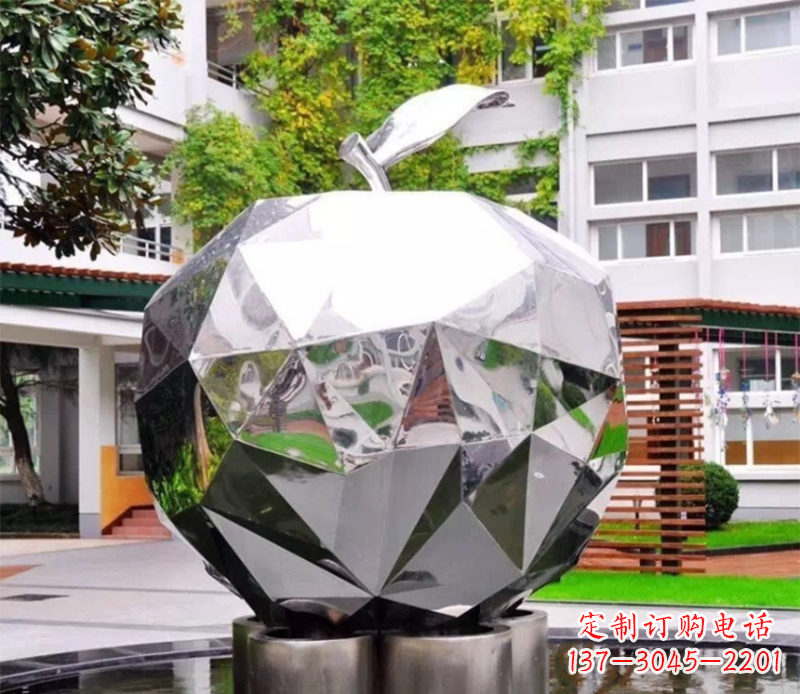泰安水果雕塑-别墅园林几何镜面户外不锈钢水果雕塑
